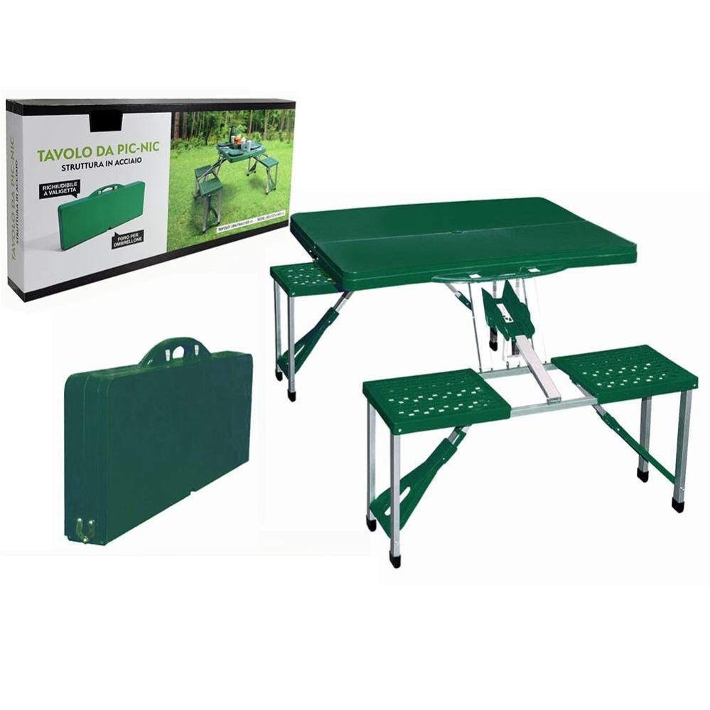 Tavolo da campeggio set con 4 sedie in alluminio aspetto legno 120 cm Tavolo da campeggio set con 4 sedie in alluminio aspetto legno 120 cm