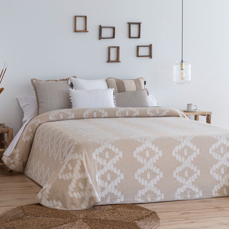 Colcha reversible vejer - diseño jacquard, ligera. color beig. para cama de 150 cm
