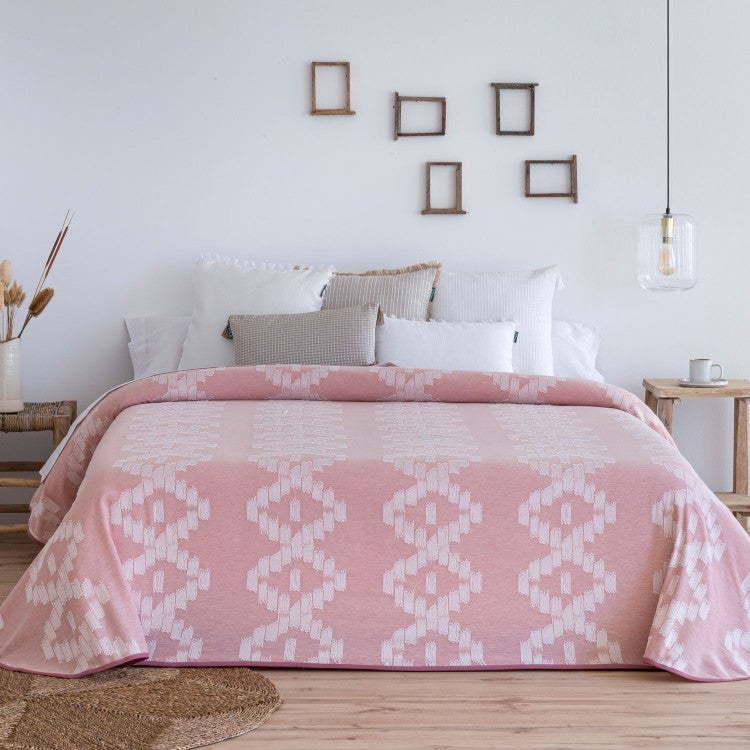 Colcha reversible vejer - diseño jacquard, ligera. color rosa. para cama de 160 cm