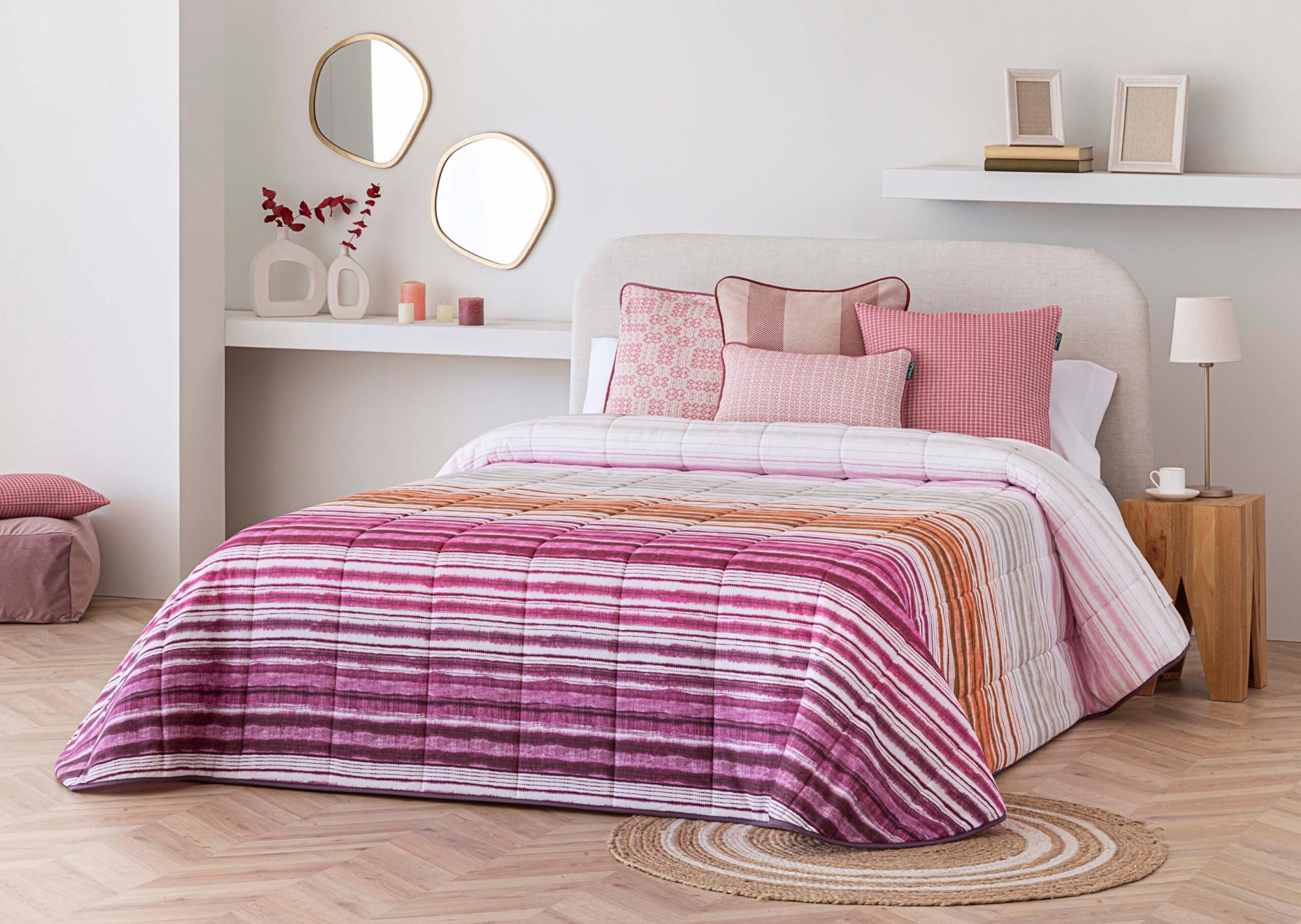 Colcha Rosa Colcha Bouti 100% Algodón Marina Rosa relleno ligero para cama de 160 ...