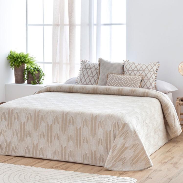 Colcha reversible conil - diseño jacquard, ligera. color beig. para cama de 180 cm