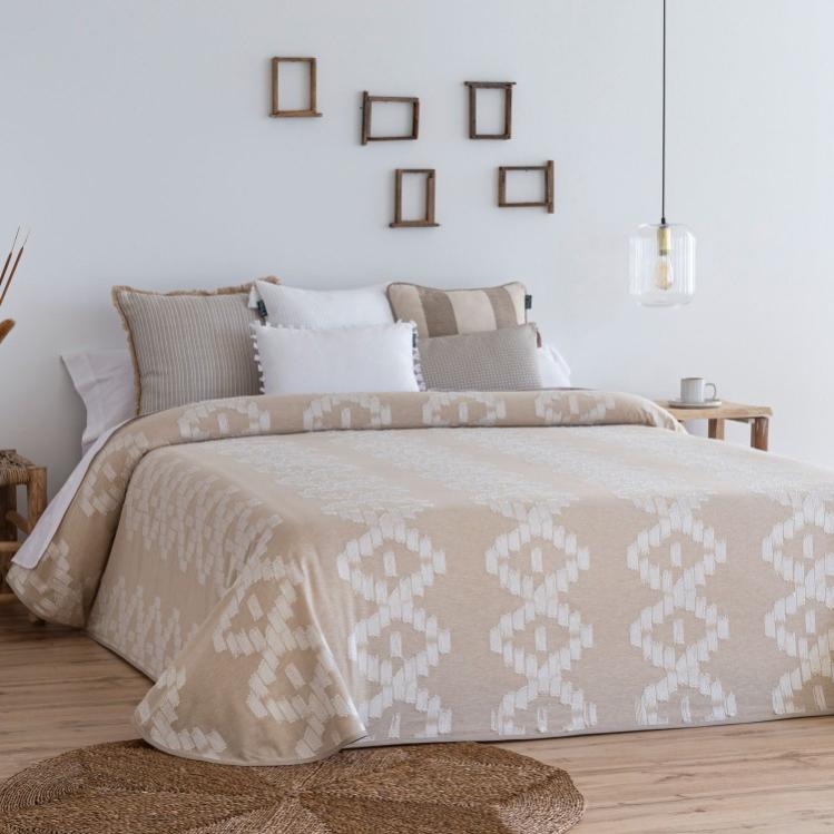 Colcha reversible vejer - diseño jacquard, ligera. color beig. para cama de 170 cm