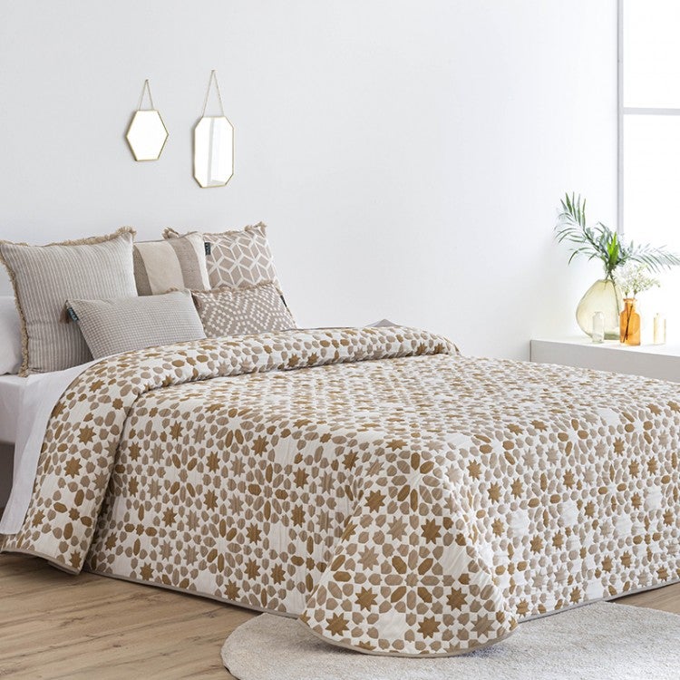 Colcha reversible setenil - diseño jacquard, ligera. color beig. para cama de 135 cm
