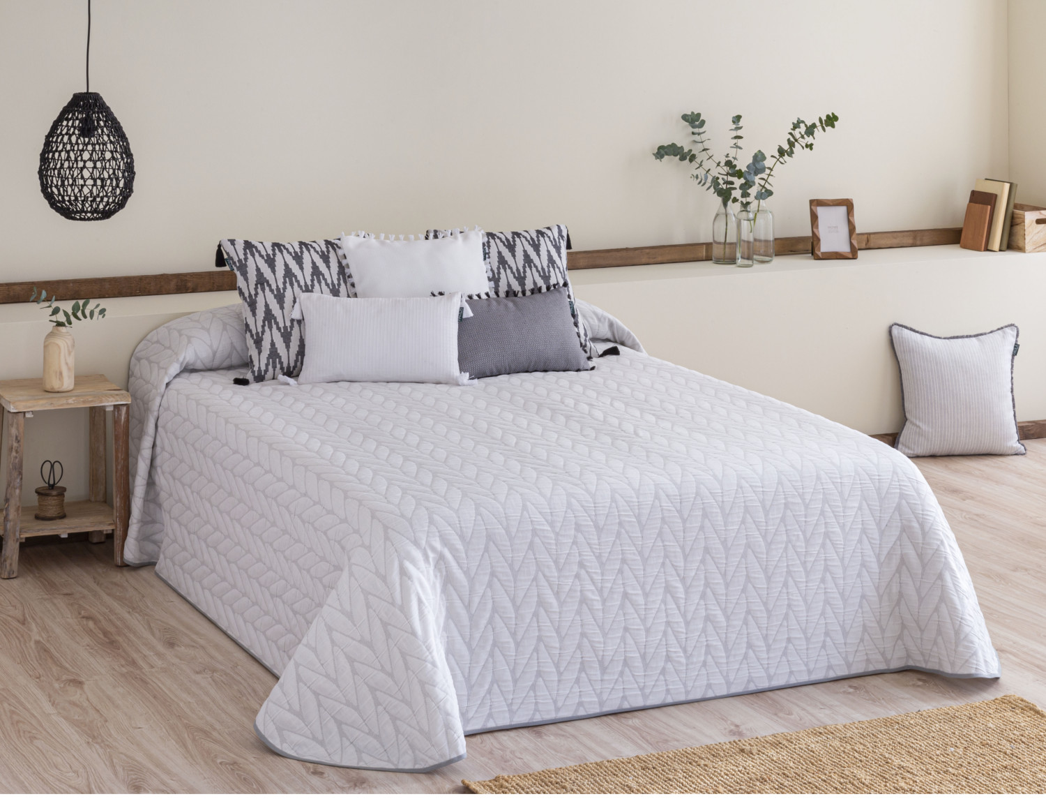 Colcha reversible espiga - diseño jacquard, ligera. color gris. para cama de 150 cm