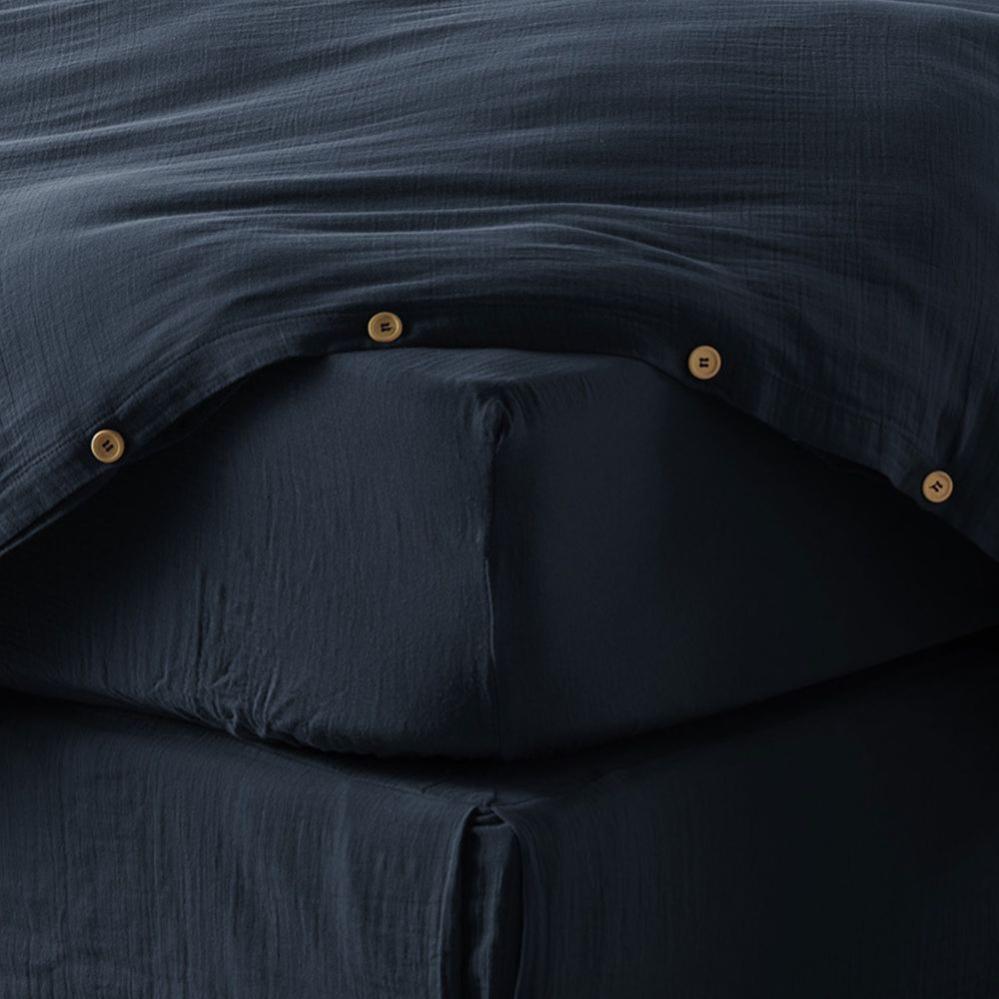 Drap Housse 90x190 En Gaze De Coton Terre De Nuit - Couleur Kaki, 100% Coton, Doux Et Respirant