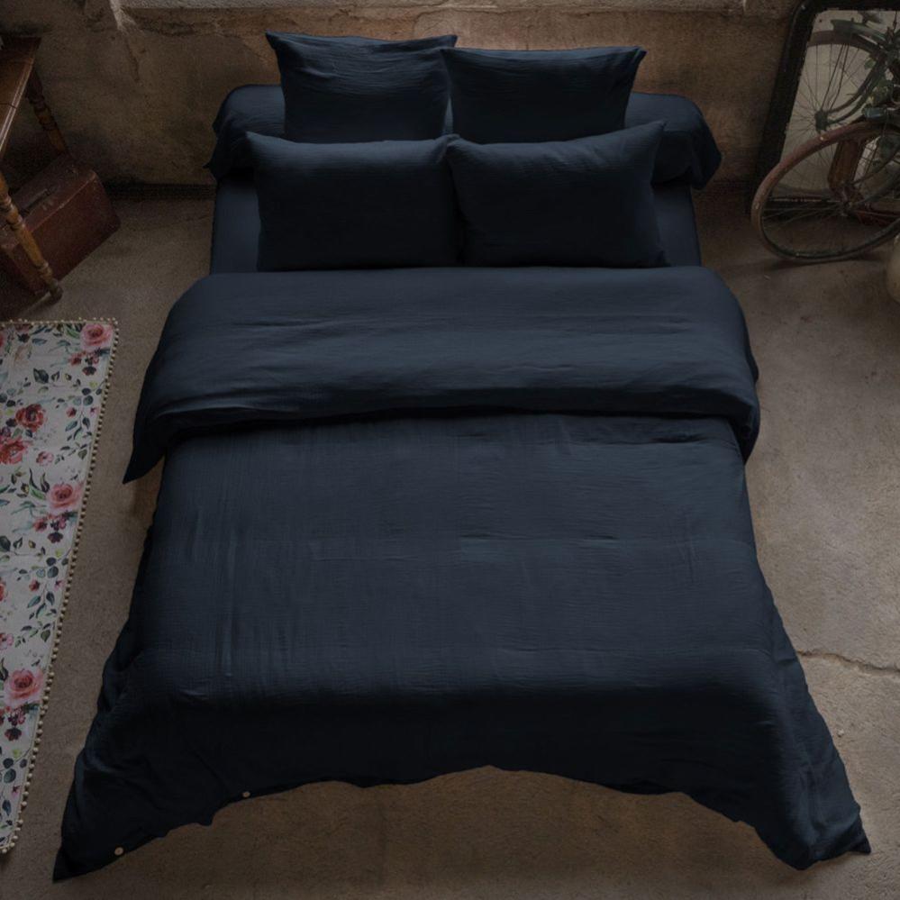 Housse De Couette 140x200cm Hedda Flanelle De Coton Coloris Nuit - Douillette Et Chaleureuse