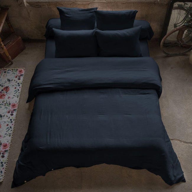 Housse De Couette 140x200cm Hedda Flanelle De Coton Coloris Nuit - Douillette Et Chaleureuse