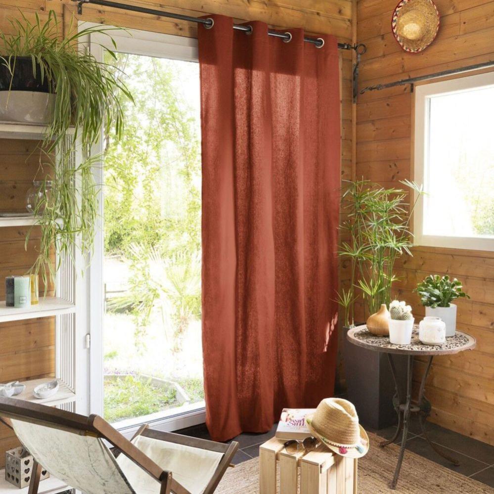 Rideau Bea 140x260 Cm En Polyester - Coloris Terracotta, Style Intemporel Pour Toutes Les Pièces