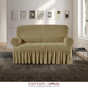 Copridivano elasticizzato beige a 1 posto - Copridivano in tessuto jacquard extra morbido | MAXIFUNDAS | Leroy Merlin