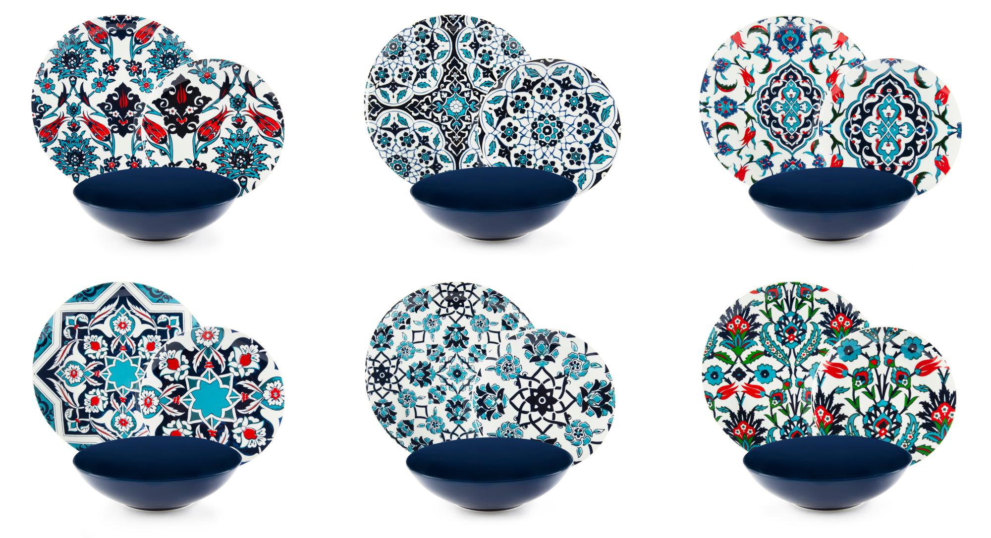 Servizio Piatti Excelsa Ocean 18 Pezzi - Porcellana Bianco/Azzurro, Motivo Marino, Lavabile