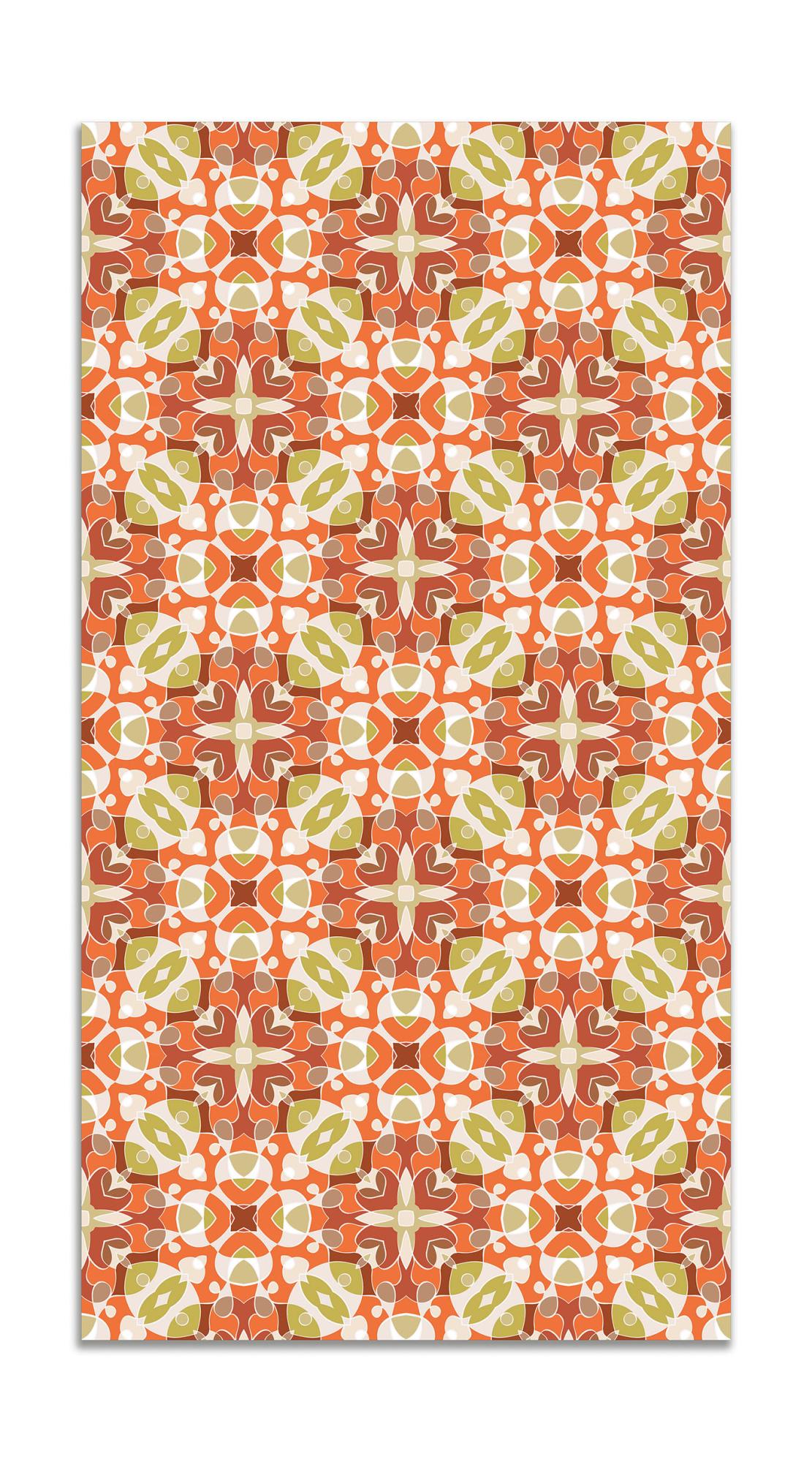 Panorama alfombra vinílica estilo hidráulico oriental naranja 200x250 cm - alfombra cocina vinilo - alfombra salón antideslizante