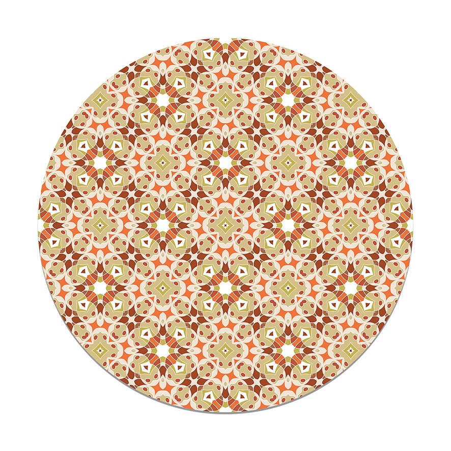 Panorama alfombra vinílica redonda hidráulica tipo oriental naranja 100x100 cm - alfombra cocina vinilo - alfombra salón antideslizante