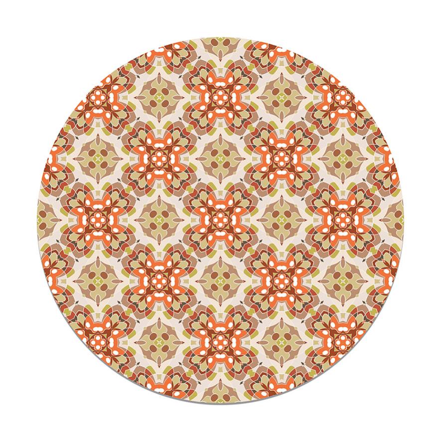 Panorama alfombra vinílica redonda azulejo oriental naranja 150x150 cm - alfombra cocina vinilo - alfombra salón antideslizante