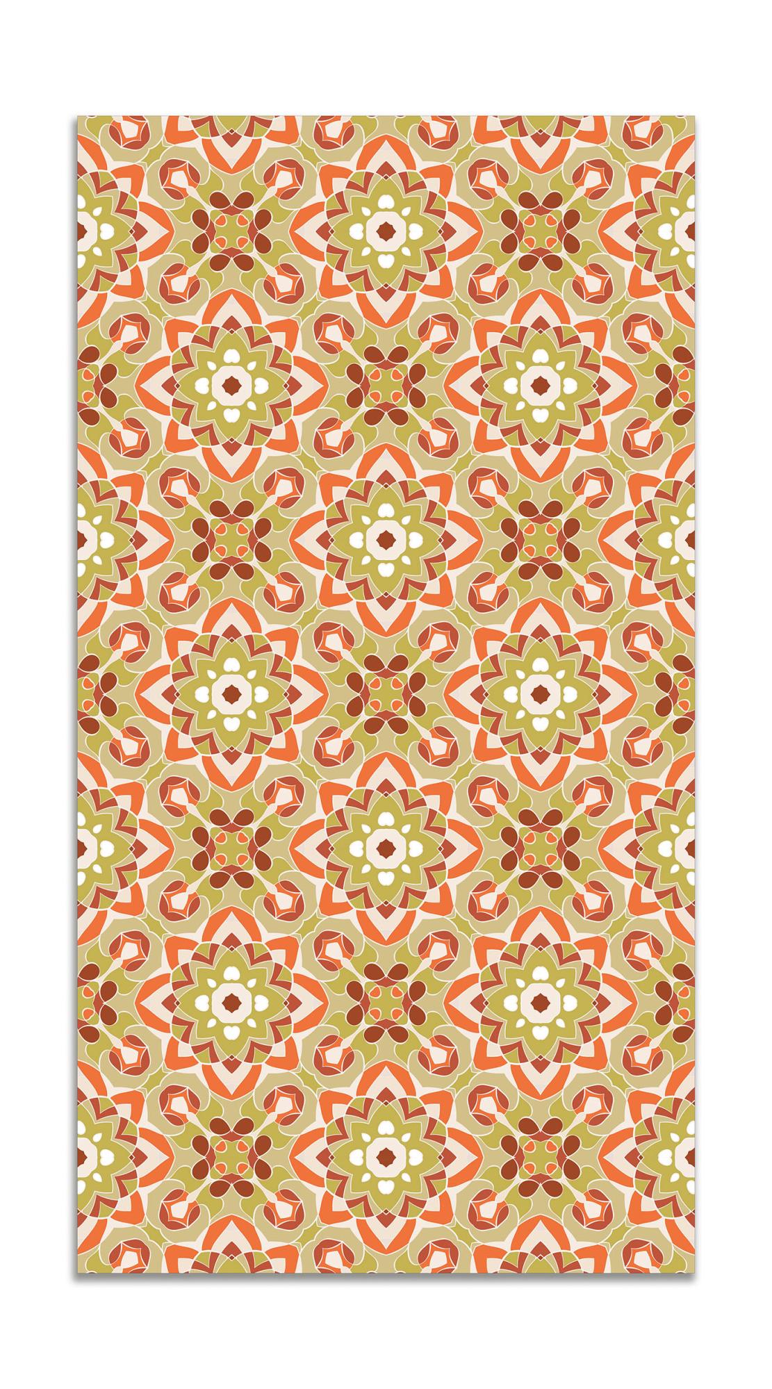 Panorama alfombra vinílica azulejo oriental floreada naranja 80x300 cm - alfombra cocina vinilo - alfombra salón antideslizante