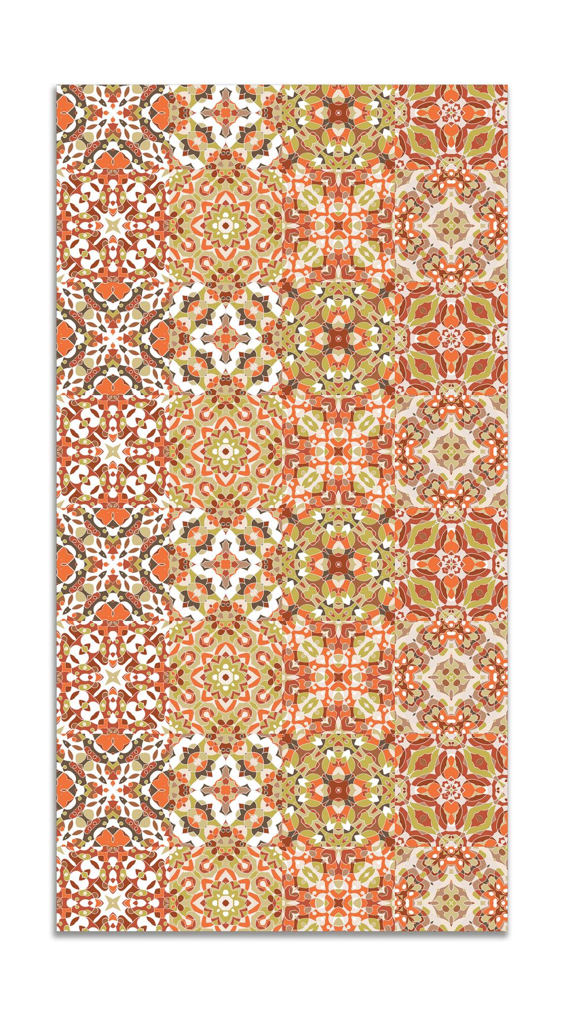 Panorama alfombra vinílica baldosa hidráulico oriental naranja 40x80 cm - alfombra cocina vinilo - alfombra salón antideslizante