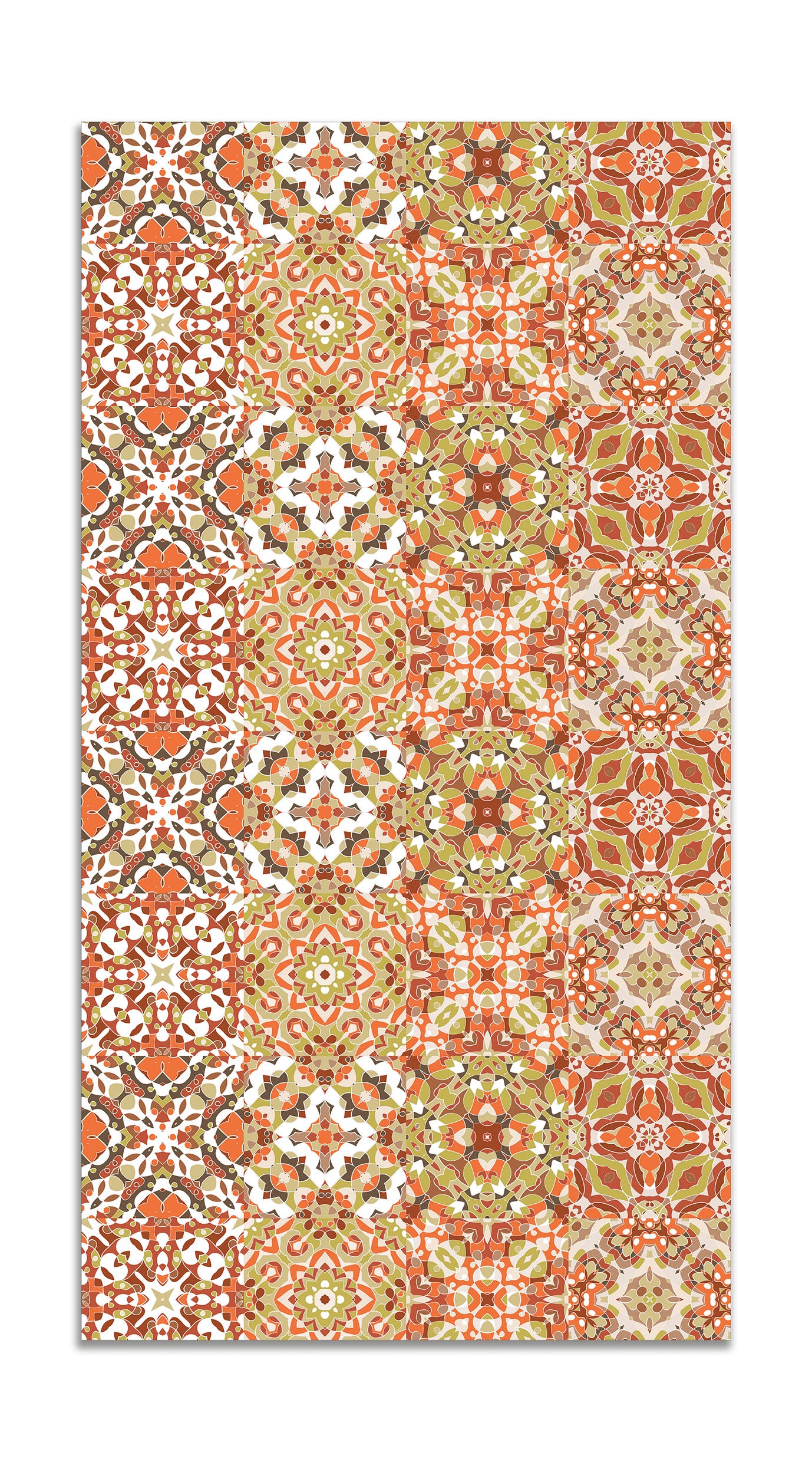 Panorama alfombra vinílica baldosa hidráulico oriental naranja 300x200 cm - alfombra cocina vinilo - alfombra salón antideslizante