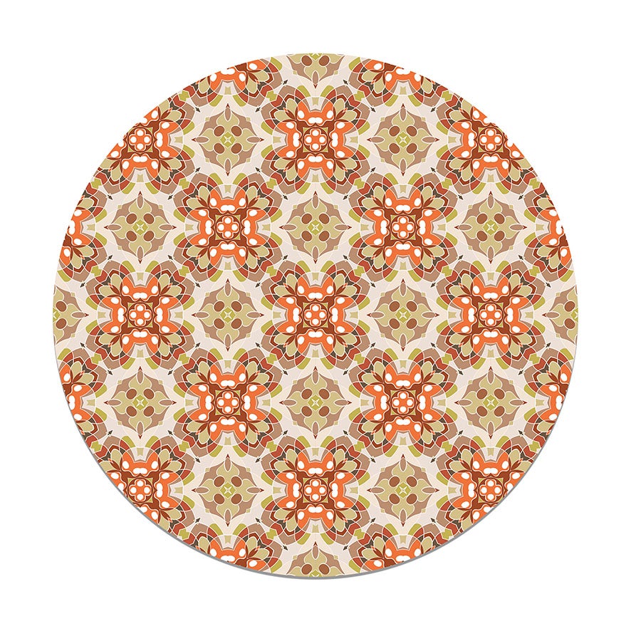 Panorama alfombra vinílica redonda azulejo oriental naranja 190x190 cm - alfombra cocina vinilo - alfombra salón antideslizante
