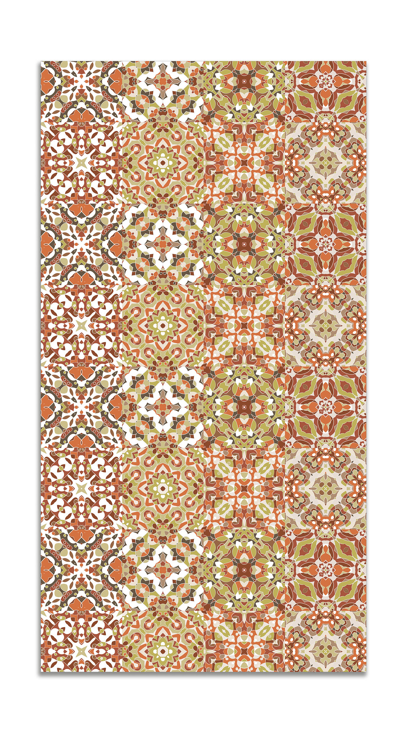 Panorama alfombra vinílica baldosa hidráulico oriental naranja 120x170 cm - alfombra cocina vinilo - alfombra salón antideslizante