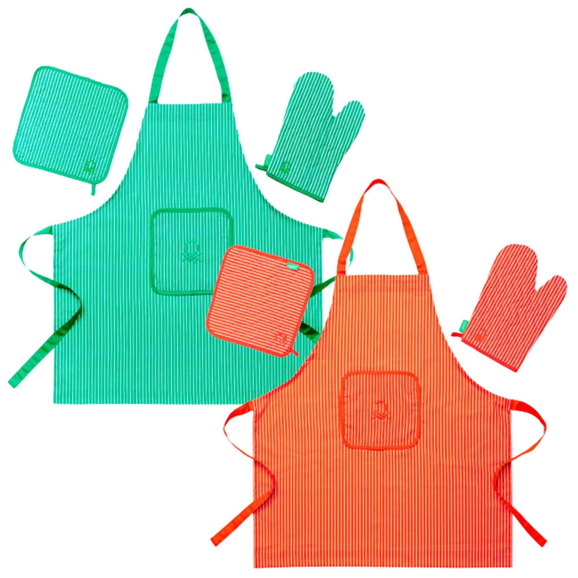 UNITED COLORS OF BENETTON. Confezione da 2 grembiuli 2 guanti e 2 presine Verde e arancione