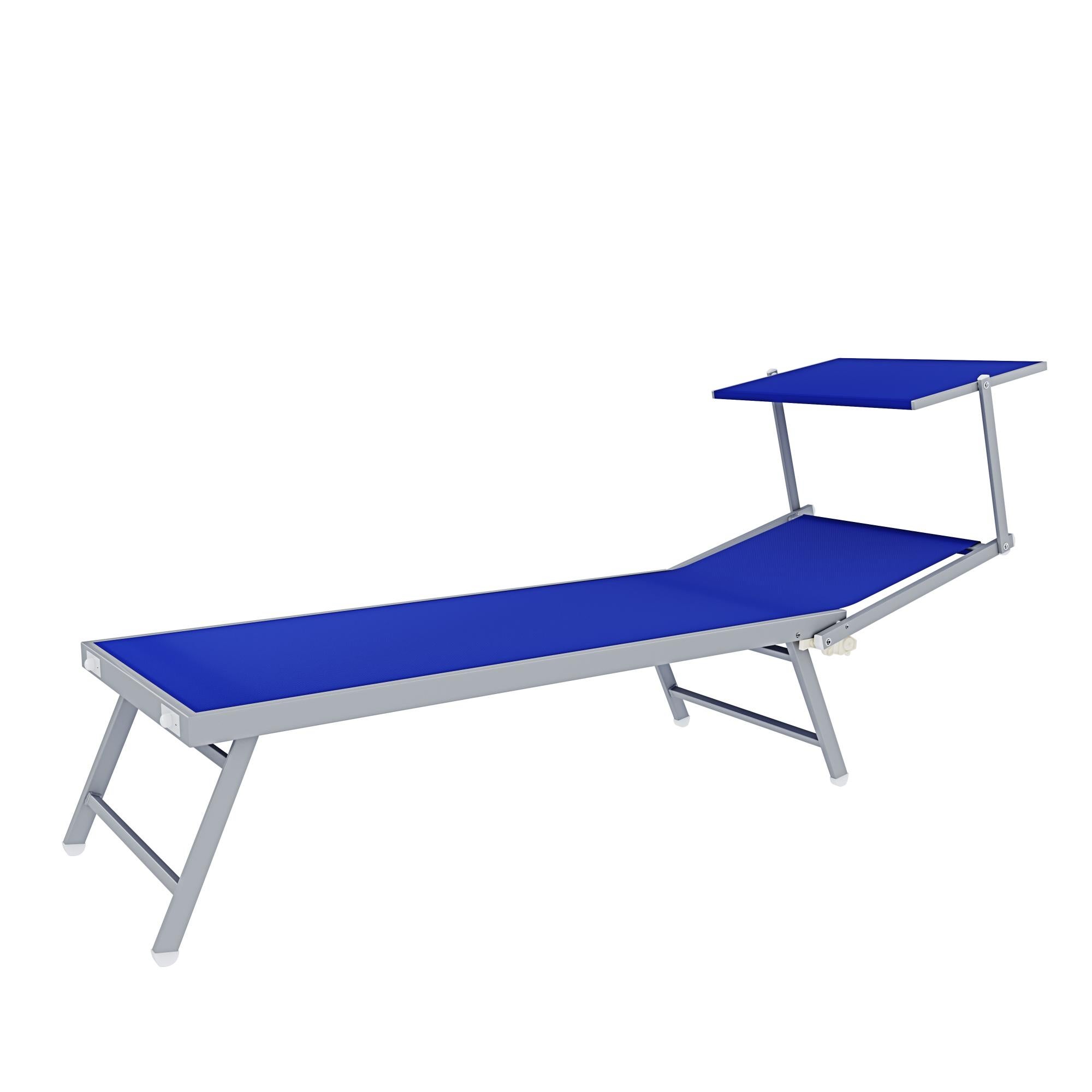 4 Lettini Prendisole Pieghevole Professionale in Alluminio e Tessuto Textilene Tettuccio Orientabile Parasole Sdraio Mare Spiaggia 182x60x38 cm Blu - 4
