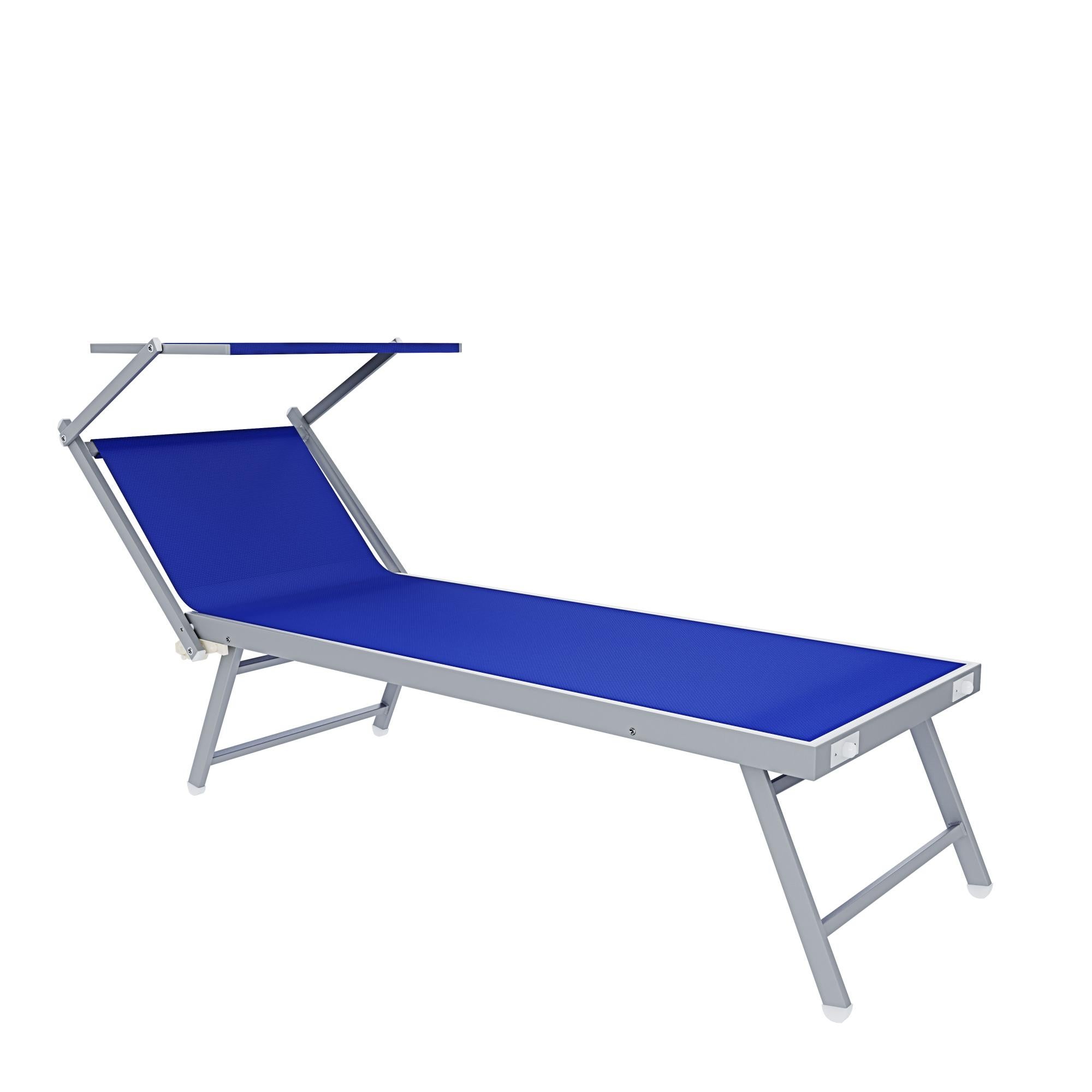 4 Lettini Prendisole Pieghevole Professionale in Alluminio e Tessuto Textilene Tettuccio Orientabile Parasole Sdraio Mare Spiaggia 182x60x38 cm Blu - 3