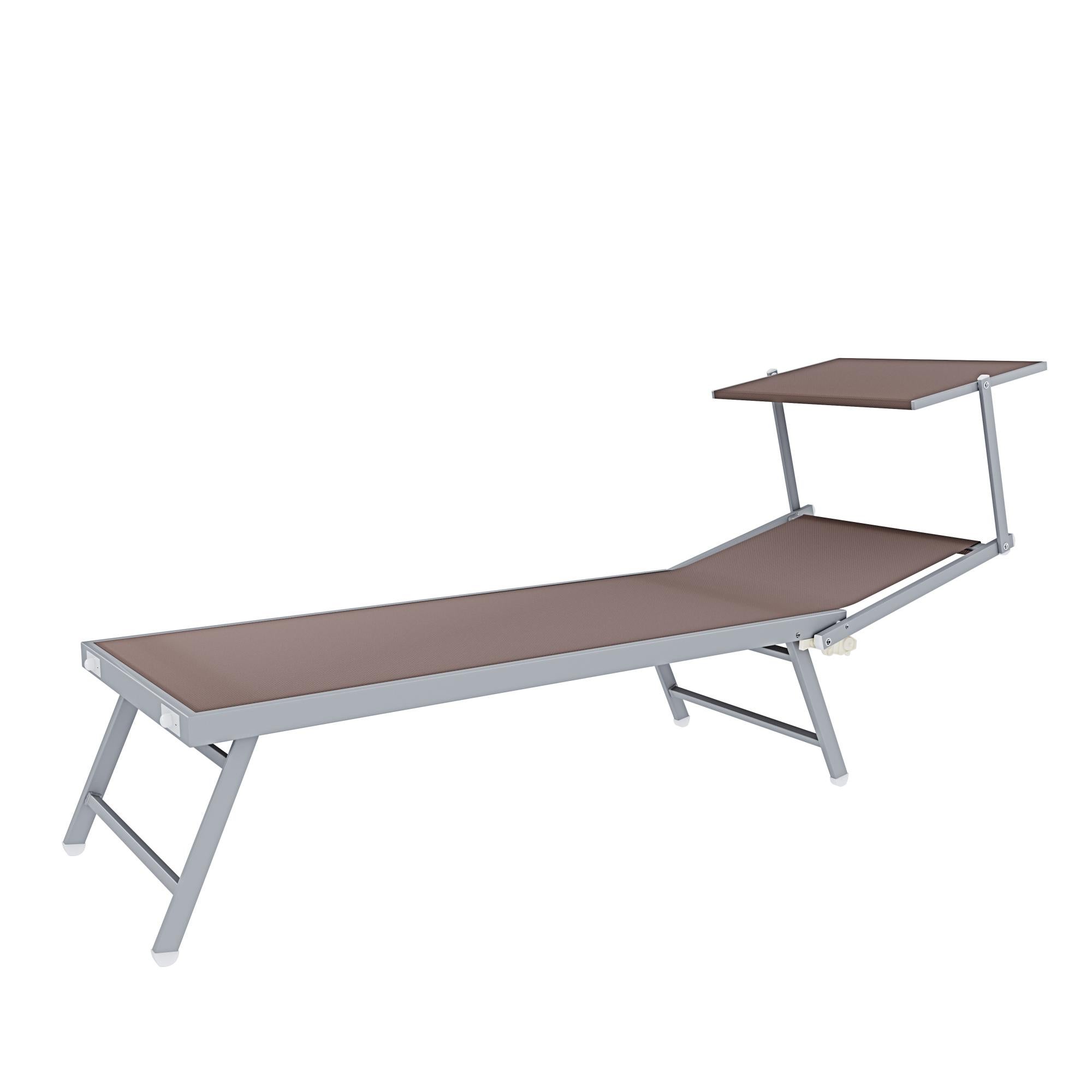 8 Lettini Prendisole Pieghevole Professionale in Alluminio Tessuto Textilene Tettuccio Orientabile Parasole Sdraio Mare Spiaggia 182x60x38 cm Tortora - 4