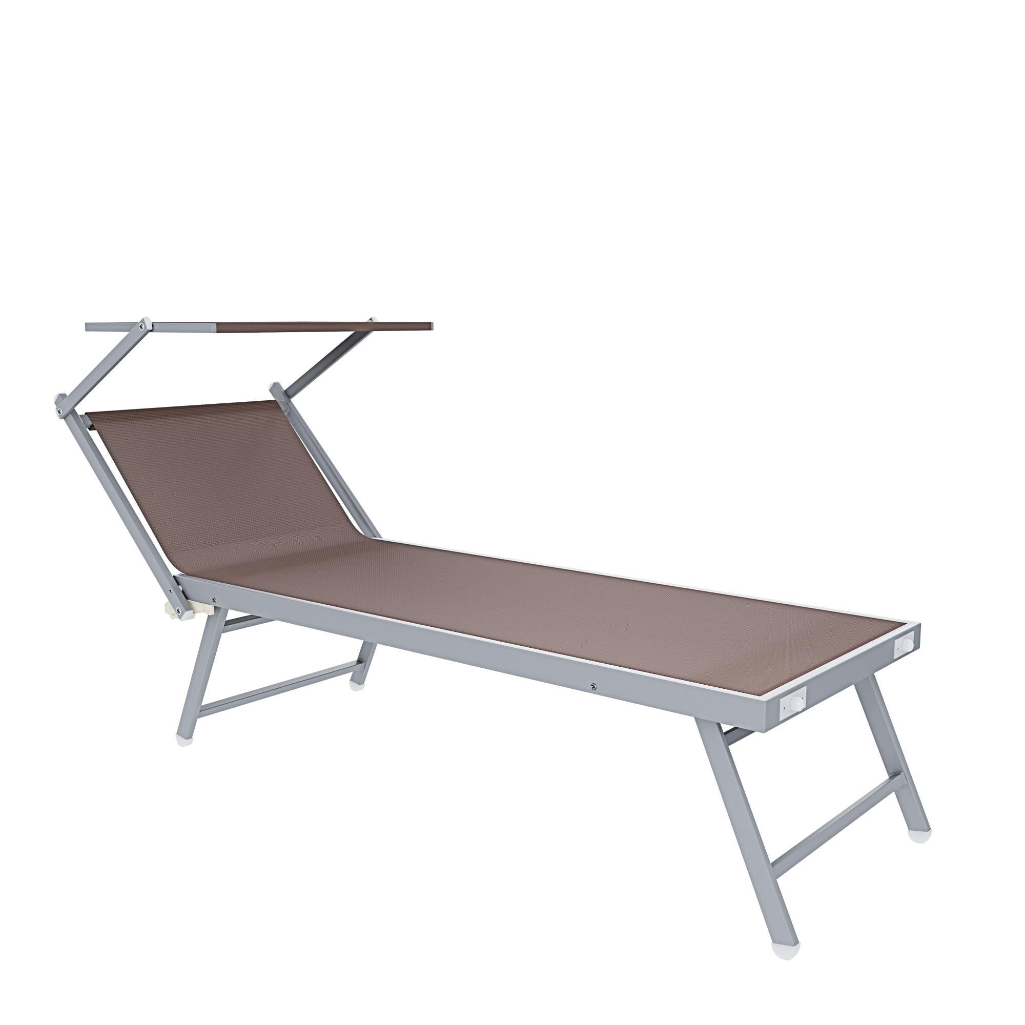 8 Lettini Prendisole Pieghevole Professionale in Alluminio Tessuto Textilene Tettuccio Orientabile Parasole Sdraio Mare Spiaggia 182x60x38 cm Tortora - 3