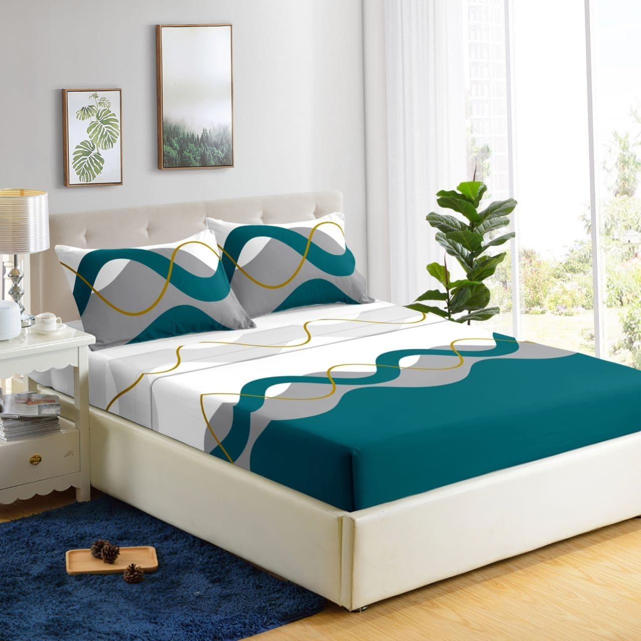 Haradeco juego de sábana 4 piezas estampada cama 180x190/200cm, bajera ajustable para colchón 28cm, 2 fundas almohada 50x70cm