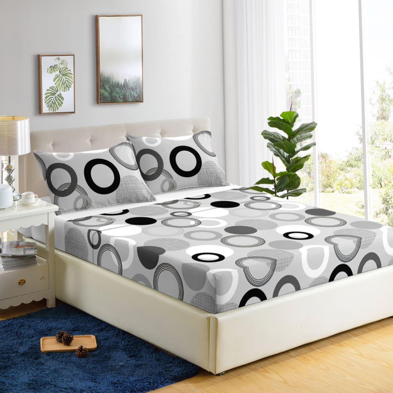 Haradeco juego de sábana 4 piezas estampada cama 180x190/200cm, bajera ajustable para colchón 28cm, 2 fundas almohada 50x70cm