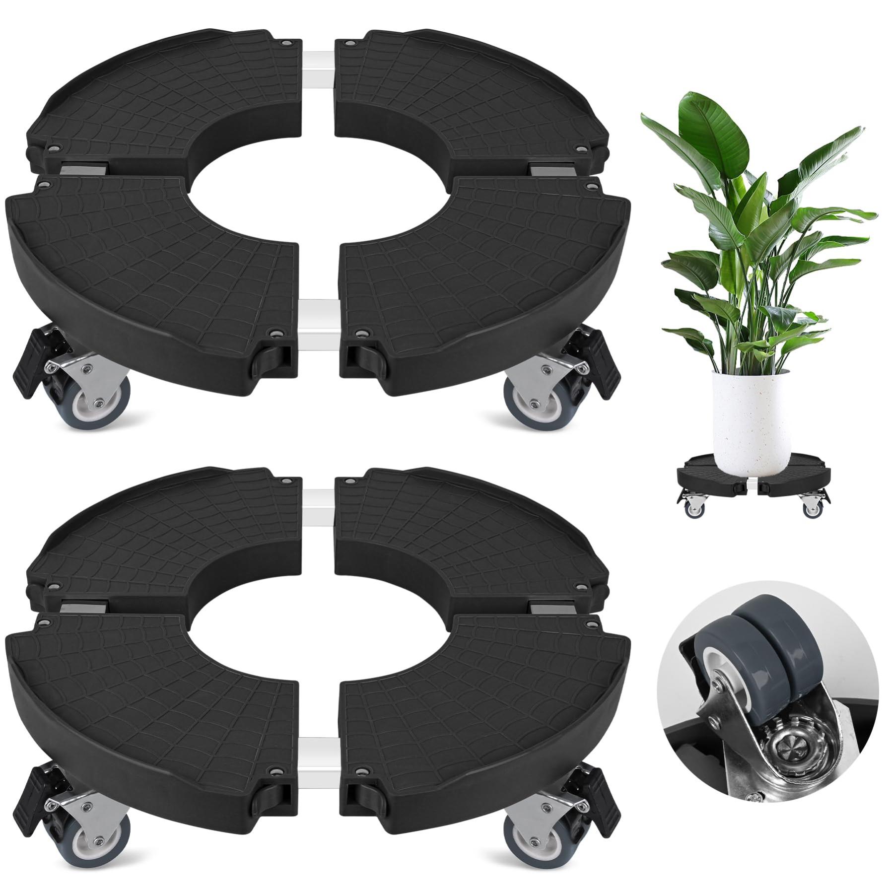 Rullo per piante da esterni, 2 pezzi, resistente alle intemperie, 30 cm, rotondo, sottovaso con ruote, portata 100 kg, per interni ed esterni, per piante, rotolo di fiori, piedini per vasi
