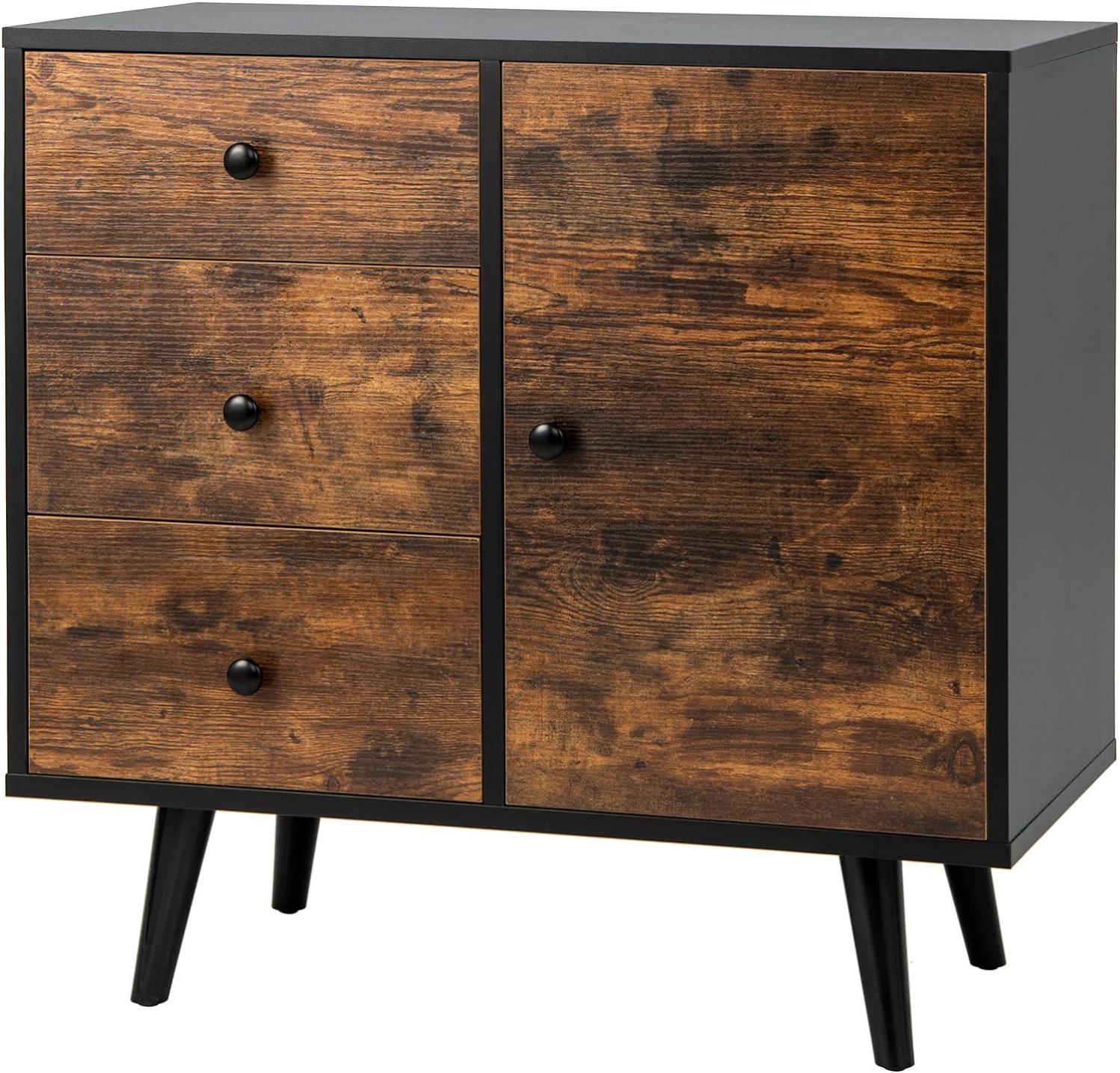Commode avec 3 Tiroirs et Porte 73x40x76,5cm-Étagère Réglable ...