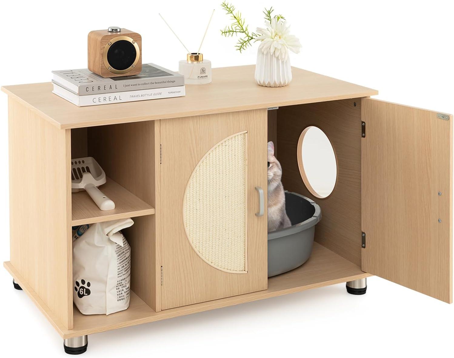 Maison de Toilette pour Chat, Meuble Litière pour Chat, Portes à