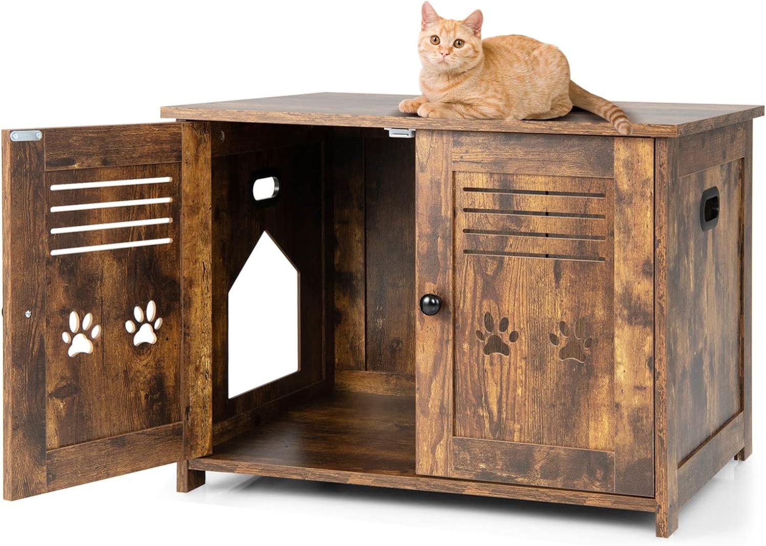 Maison de Toilette pour Chat, Meuble Litière Chat avec 2 Portes
