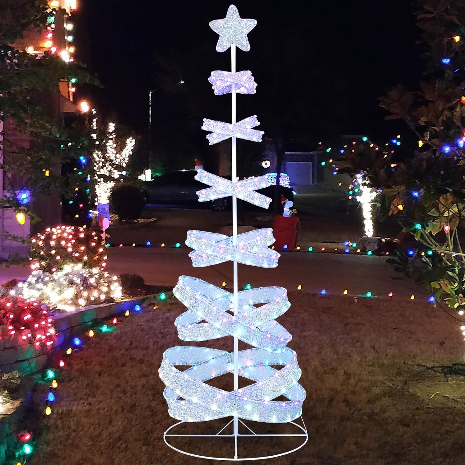 Sapin de Noël Lumineux 210CM Spirale pré-illuminé, Arbre Artificiel LED ...