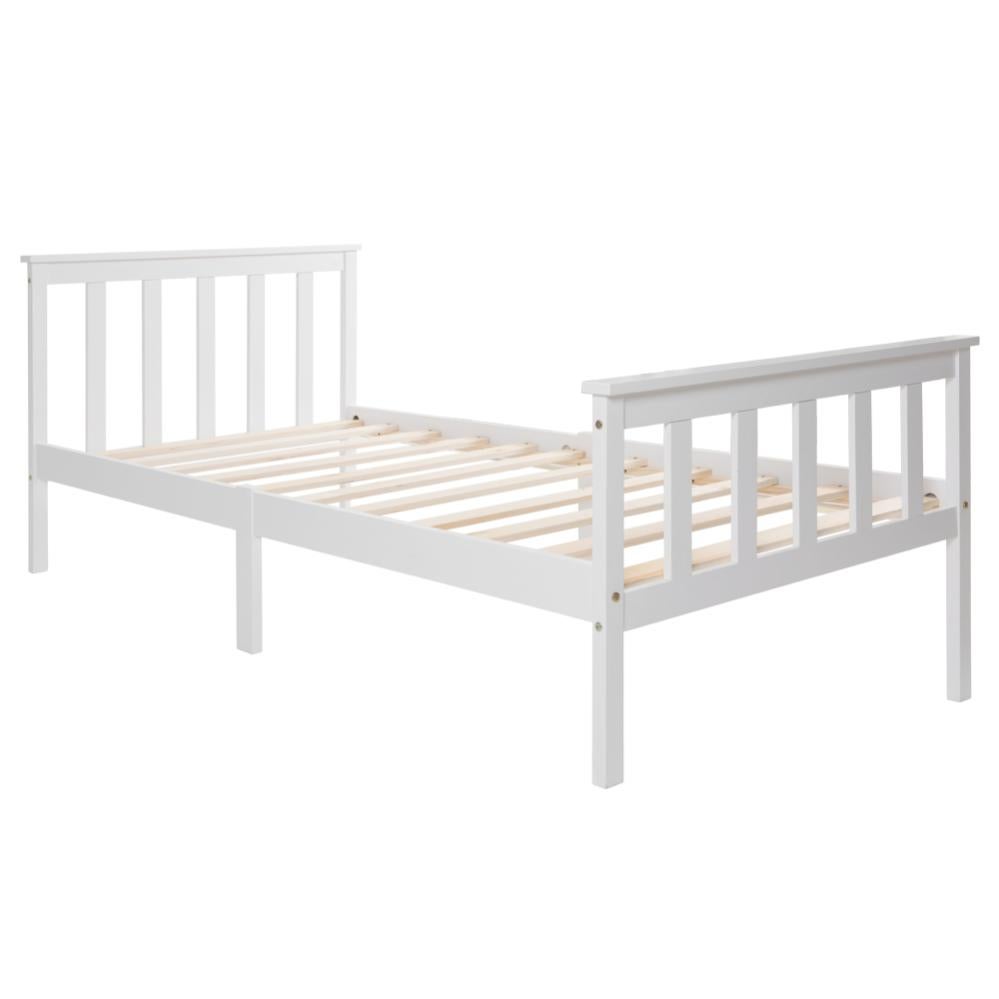 Lit Enfant En Bois Massif 90x200 Cm – Blanc – Avec Sommier à Lattes – Homestyle4u