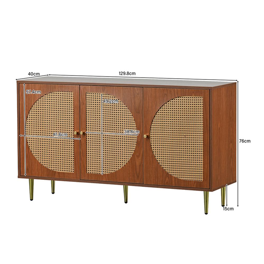 Buffet Rangement En Rotin Avec Portes - Meuble Salon, Entrée, Couloir - 80x40x80 Cm, Couleur Bois, Design Naturel