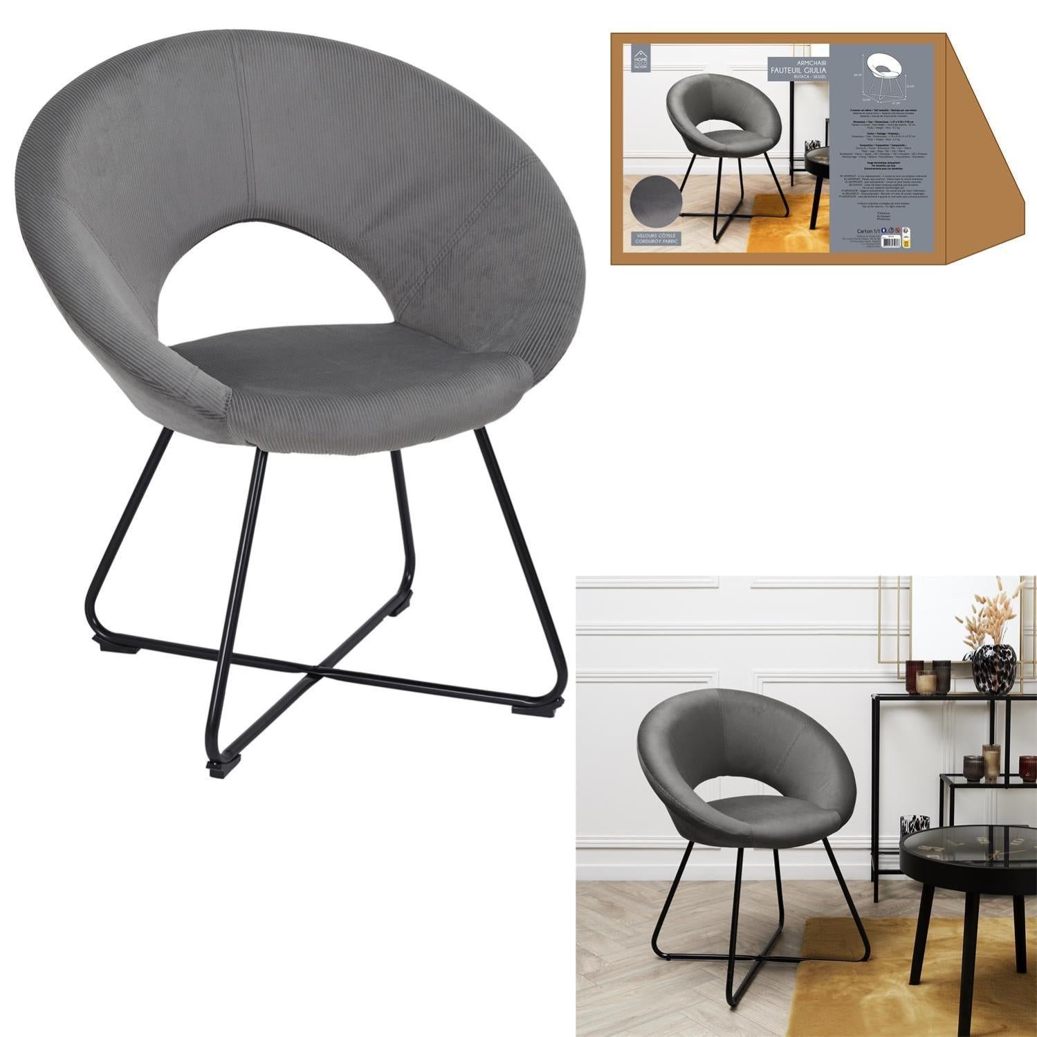 Fauteuil Rond Velours Cotele Giulia Gris M1 | Leroy Merlin