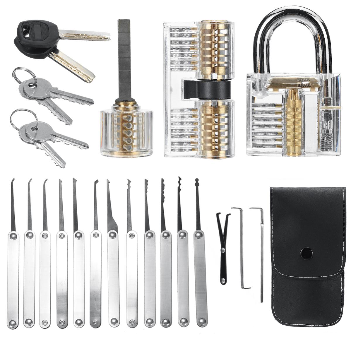 Kit de Crochetage Serrure 25 Pièces, Outils de D’entraînement avec 3 Serrure Transparente