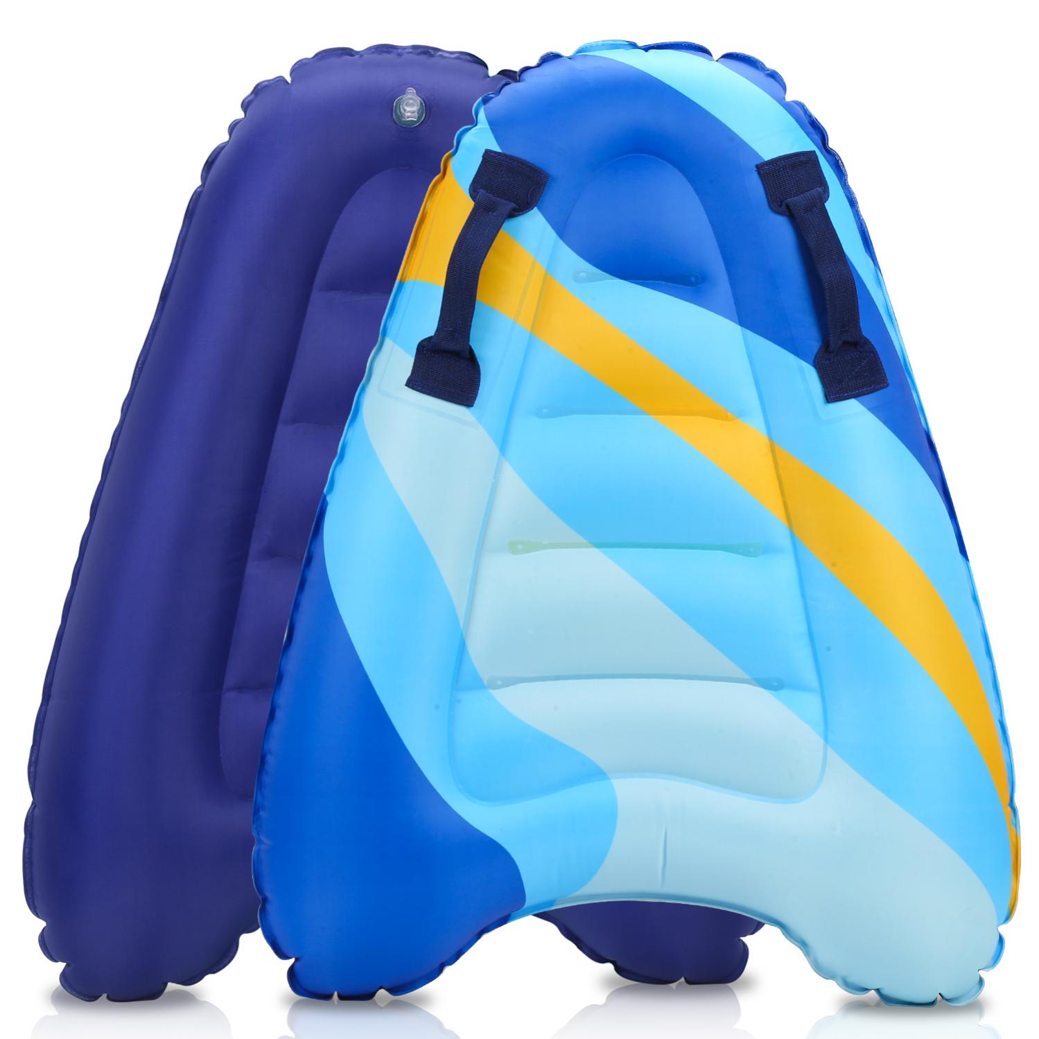 KAHOO Bodyboard Gonflable Avec Poignées - Planche De Natation Portable Et Pliable Pour Surf Été (Bleu Ciel Et Foncé)