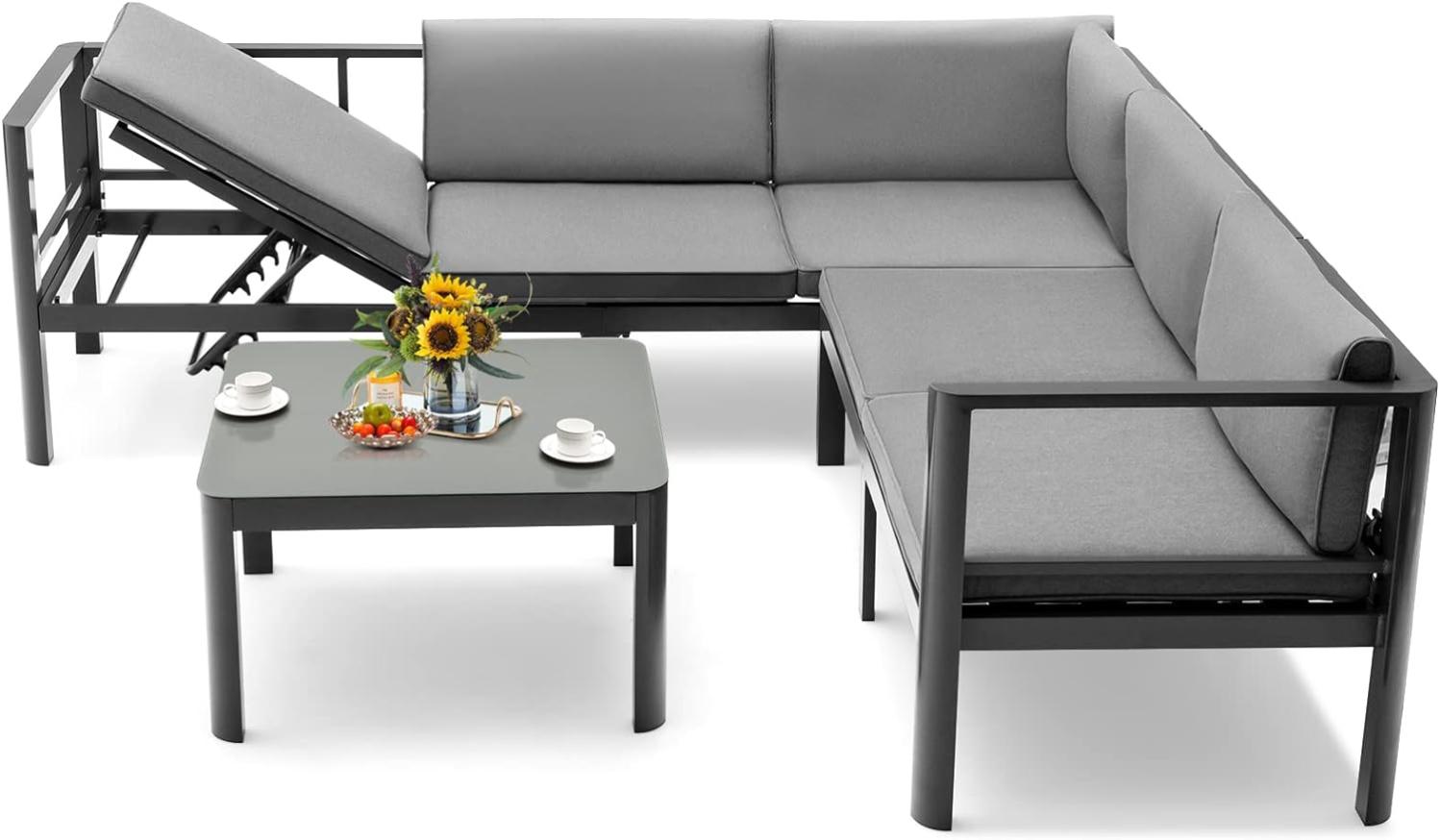 Ensemble Salon De Jardin 3 Pièces (2 Chaises + Table) Avec Coussins - Gris, Idéal Balcon, Terrasse, Petite Cour