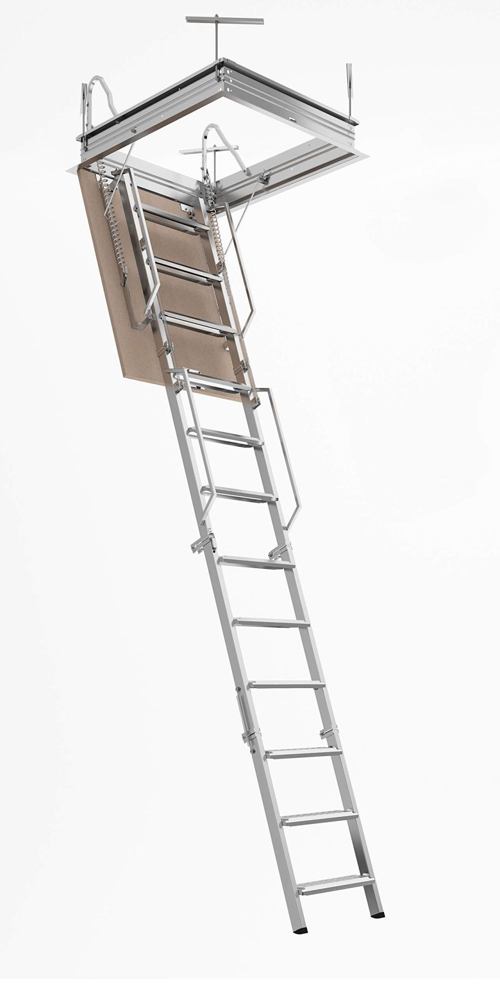 Scala Retrattile Per Soffitta Fgm - In Acciaio Bianco, 4 Sostegni, Gradino Lato 80, H270-H300 Cm