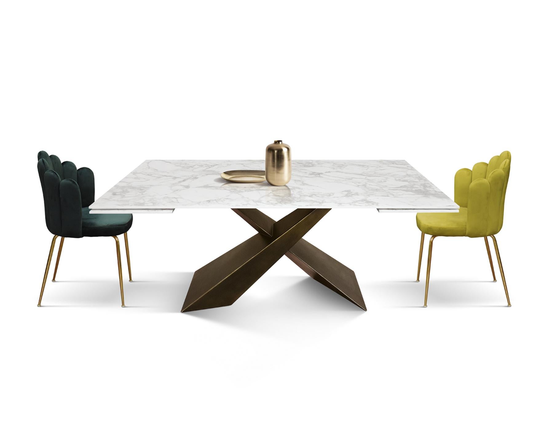 Tavolo 160x90 cm con piano in ceramica bianco opaco e gambe nere - Romeo