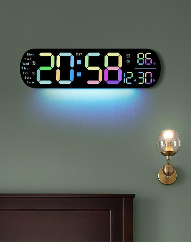 Horloge Murale Numérique LED 10 Pouces - Veilleuse, Alarme, Télécommande, 11 Couleurs RGB, Température