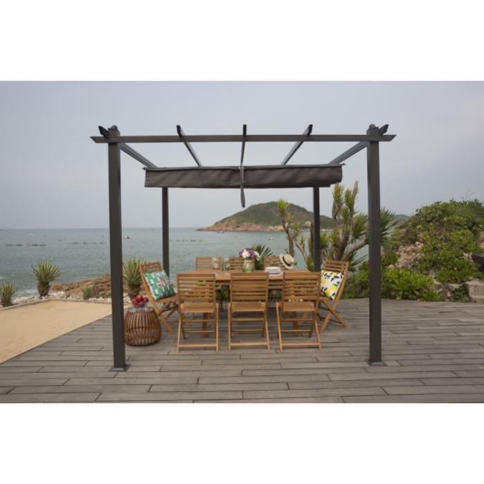 Pergola KIBA avec toit déroulant Gris 3 x 3 m Leroy Merlin