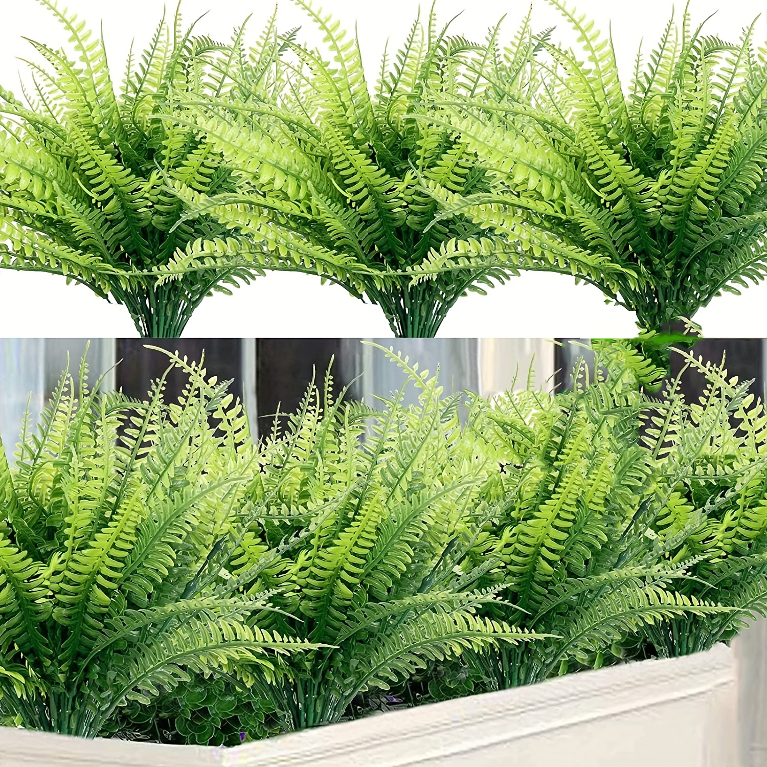 12 racimos de plantas artificiales, hierba persa, helecho, plantas falsas, decoración de plantas de plástico verde