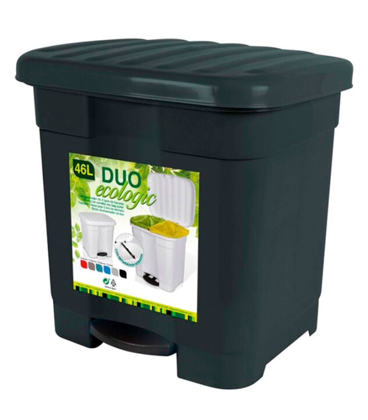 Tradineur Cubo de basura con pedal plastico contenedor basura papelera con separador para colocar dos bolsas fabricado en Espana Gris antracita Leroy Merlin