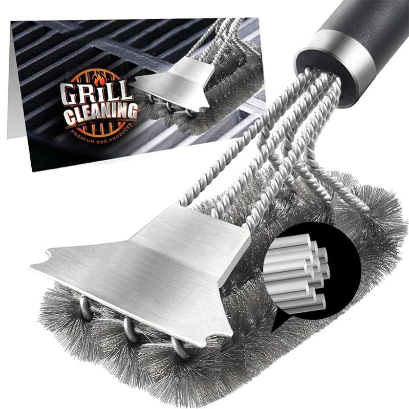 Brosse De Nettoyage Pour Barbecue Avec Grattoir - Poils Acier Inoxydable 360° - Poignée Ergonomique 45 Cm