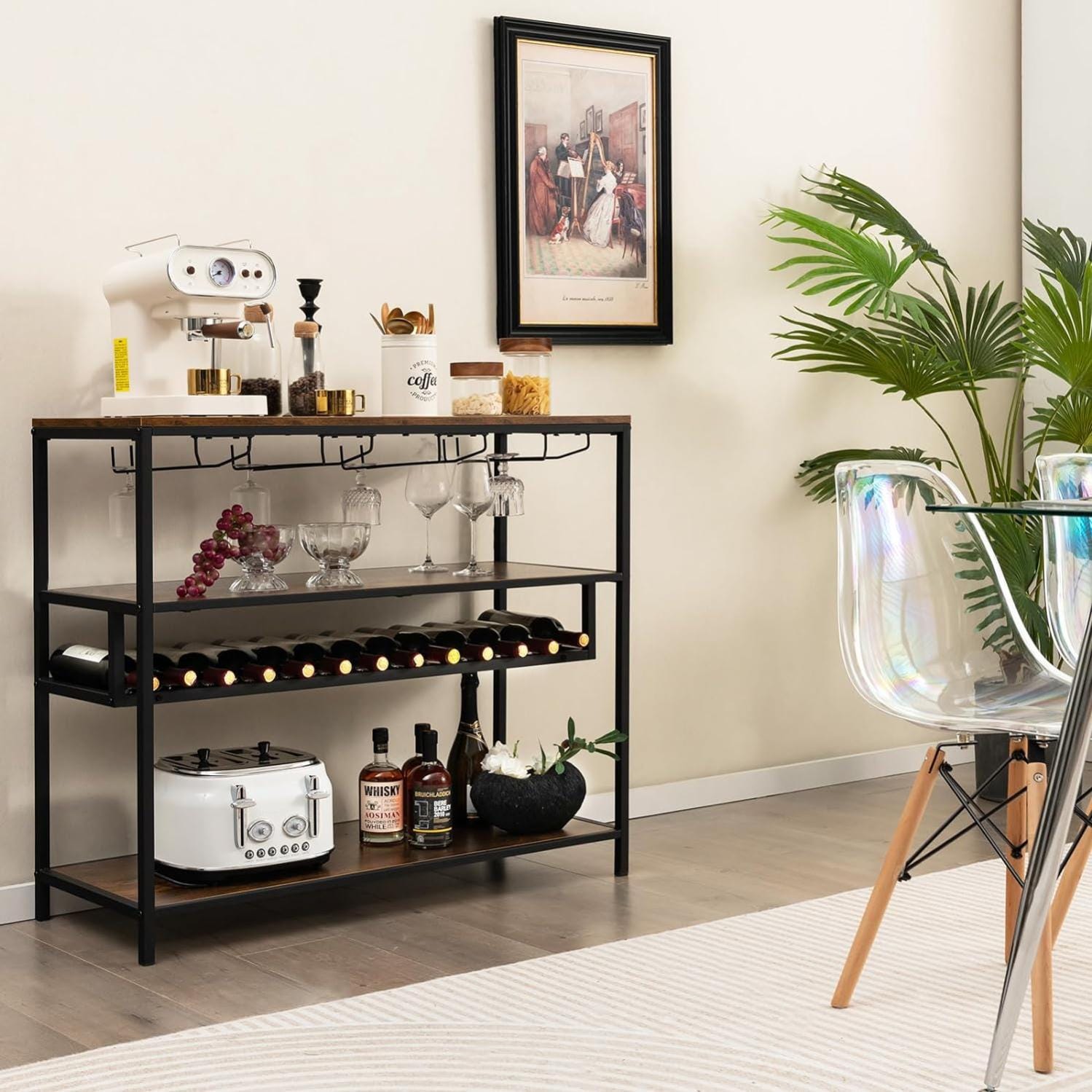 Étagère à Vin 13 Bouteilles, Meuble Rangement avec Porte-Bouteilles & 4 ...