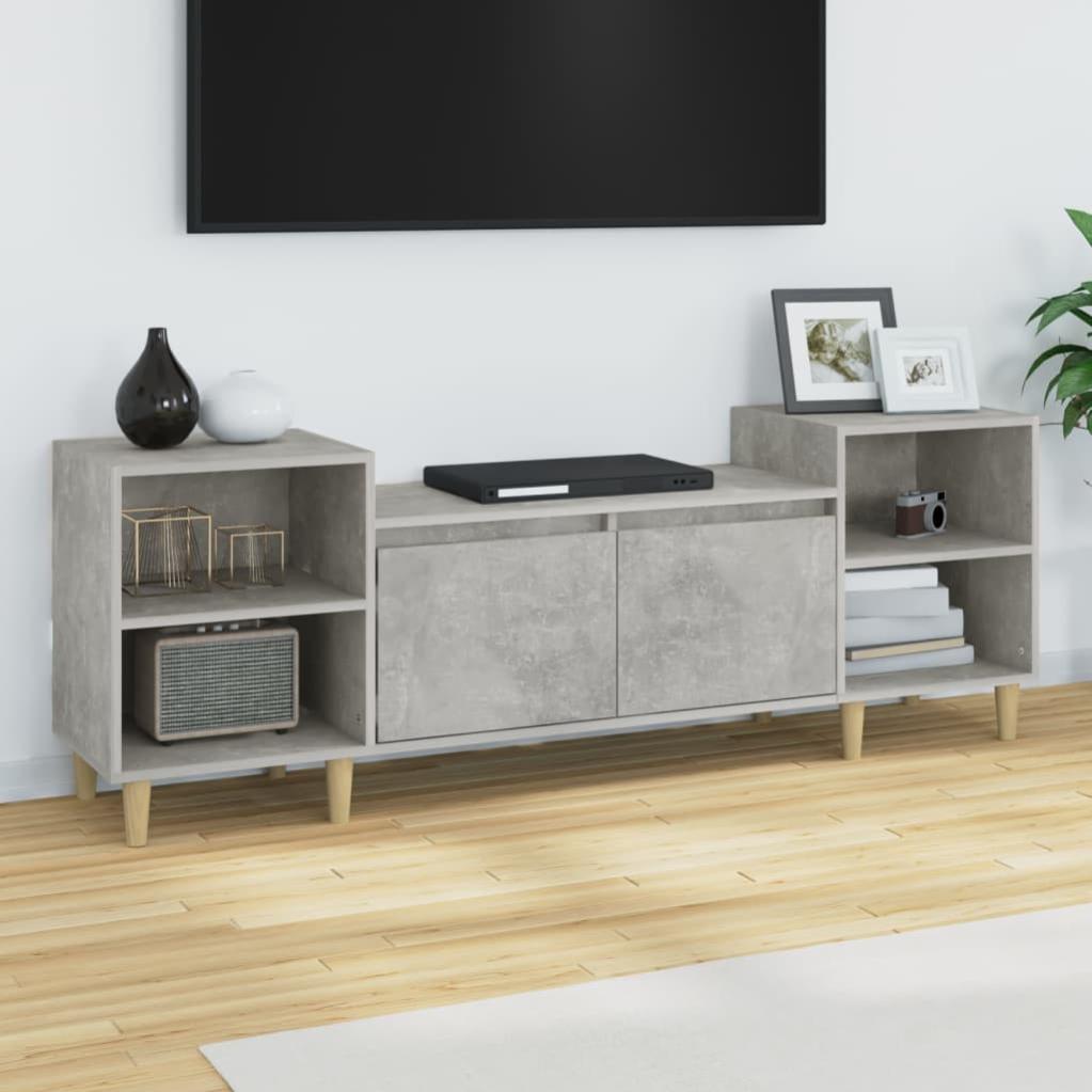 Meuble TV Gris Béton - 160x35x55 Cm - Bois D'ingénierie - Neuf