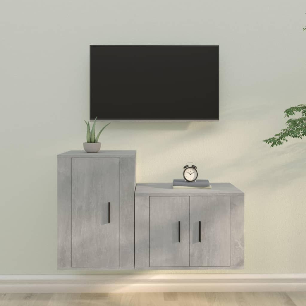 Meuble TV Gris Béton 150x30x50 Cm - Bois D'ingénierie - NEUF